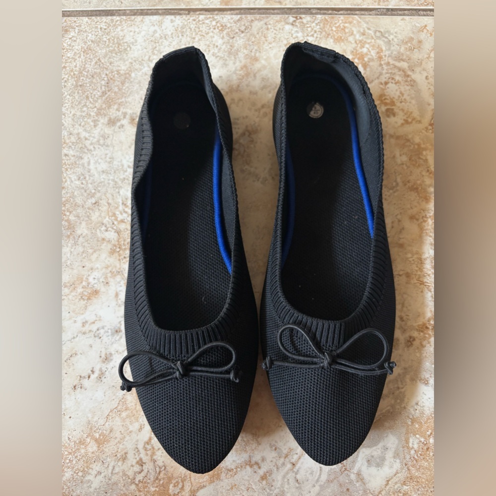 Black Knit minimalist Ballet Flats with Bow - Women's Comfort Shoes